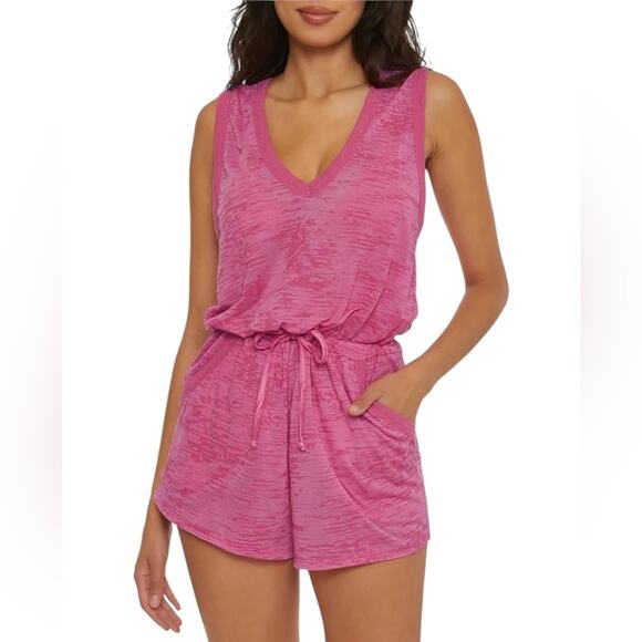 NWOT BECCA Beach Date Romper Vivid Pink – Sz Med - Picture 1 of 10